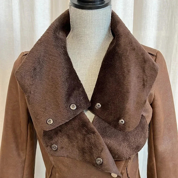 Shearling Faux Fur Jacket Brown, Size S - Picture 4 of 10